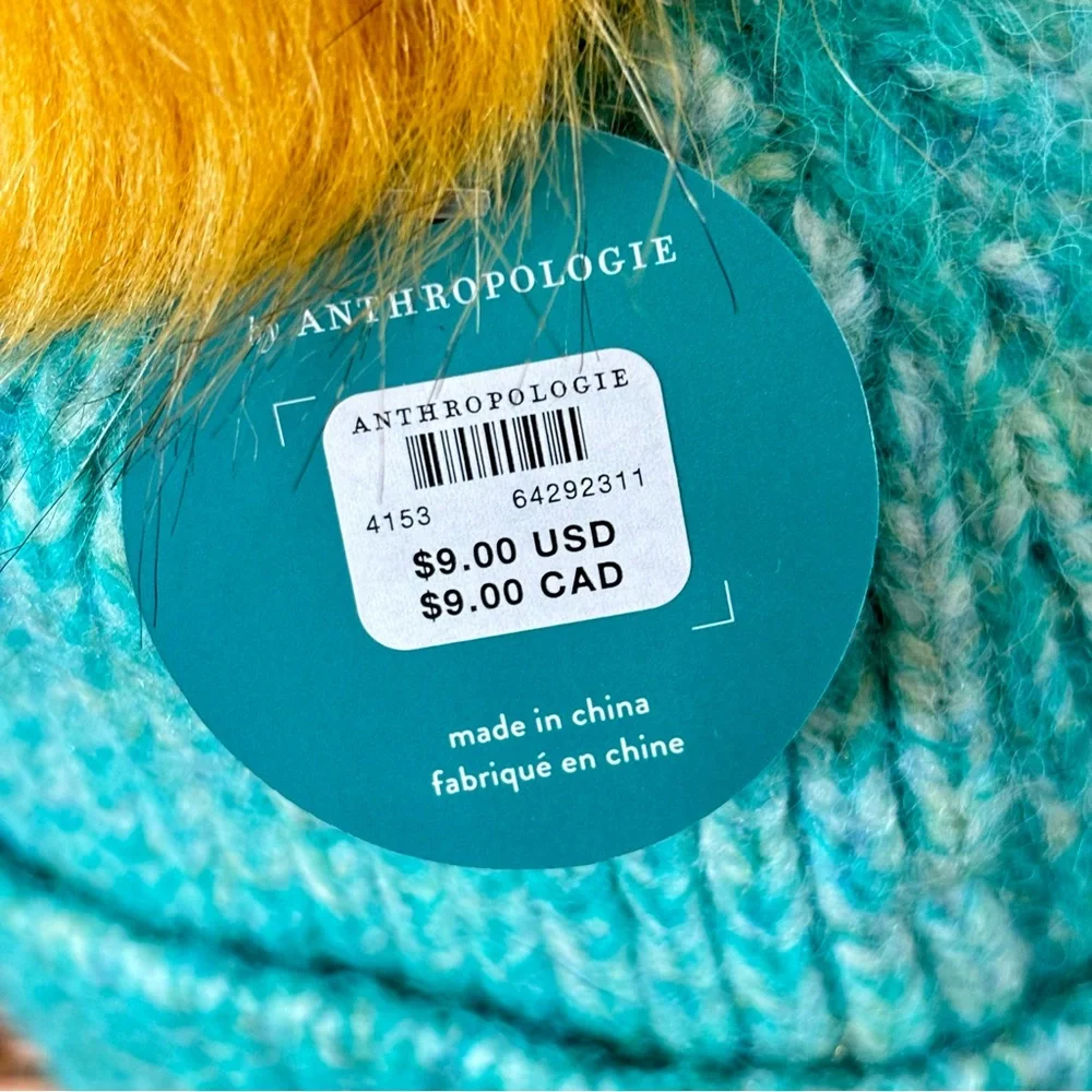 Anthropologie Youth Knit Hat with Faux Fur Pom Pom NEW